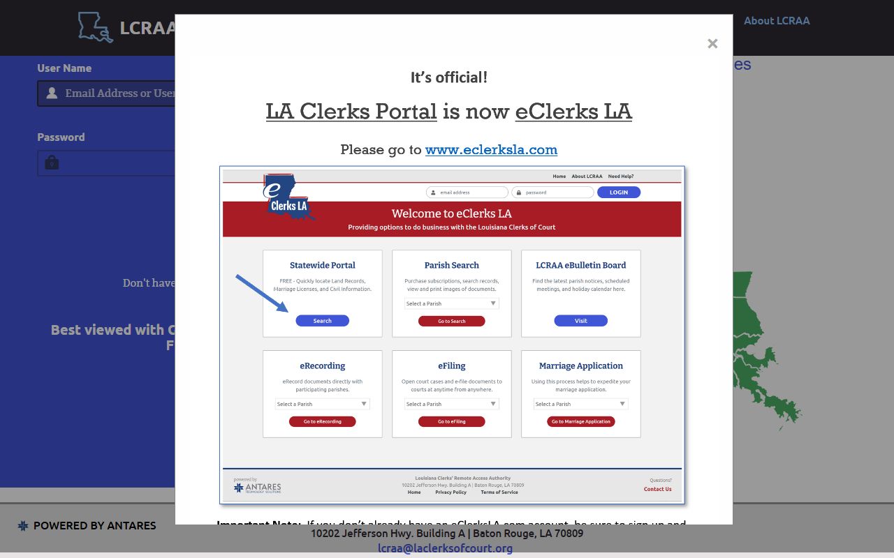 St. Bernard Parish Clerk of Court records and Louisiana Clerks Remote Access Authority portal