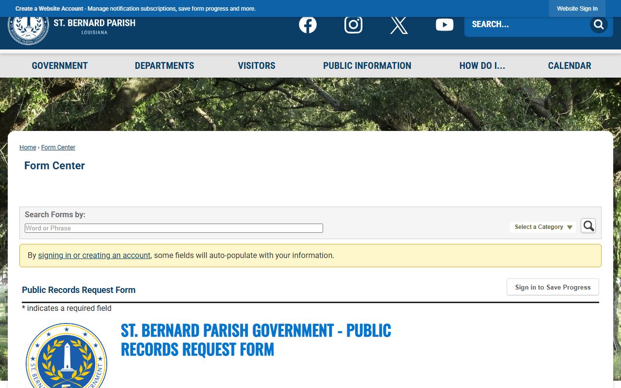 St. Bernard Parish Clerk of Court records and parish public-records form