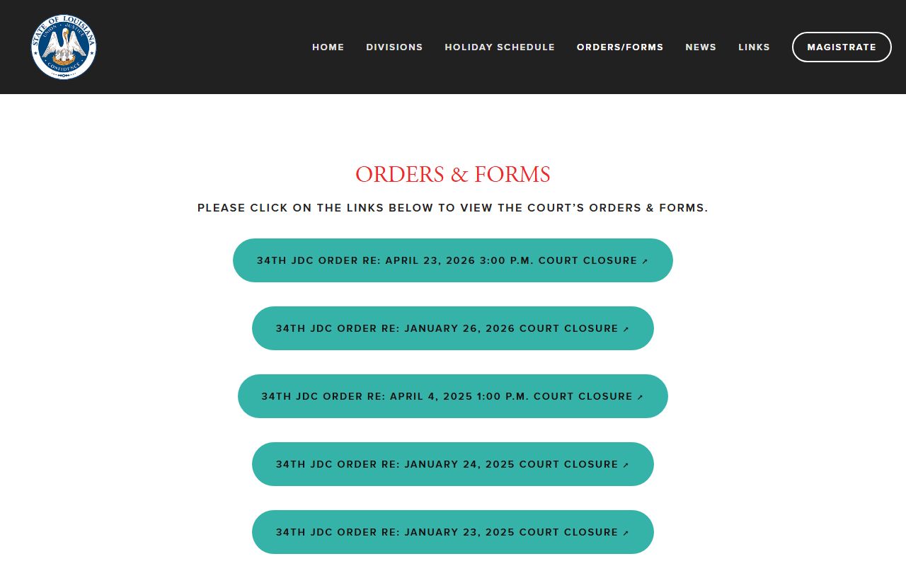 34th Judicial District Court orders and forms page