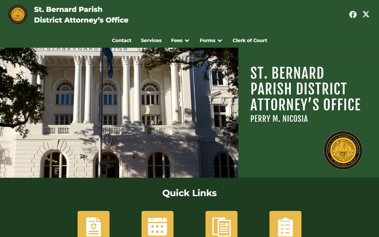 St. Bernard Parish District Attorney homepage with docket and court date links