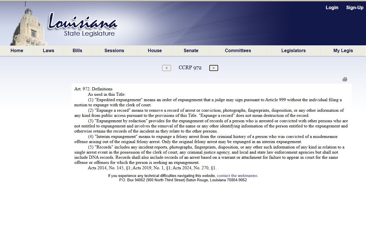 St. Bernard Parish criminal court records Louisiana expungement definition