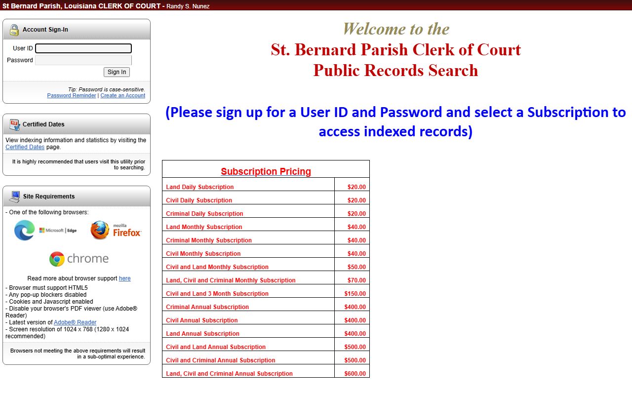 St. Bernard Parish court records Clerk public search portal