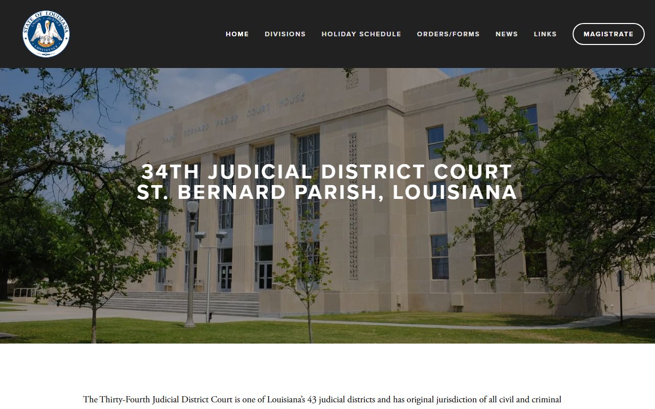 St. Bernard Parish court records 34th Judicial District Court homepage