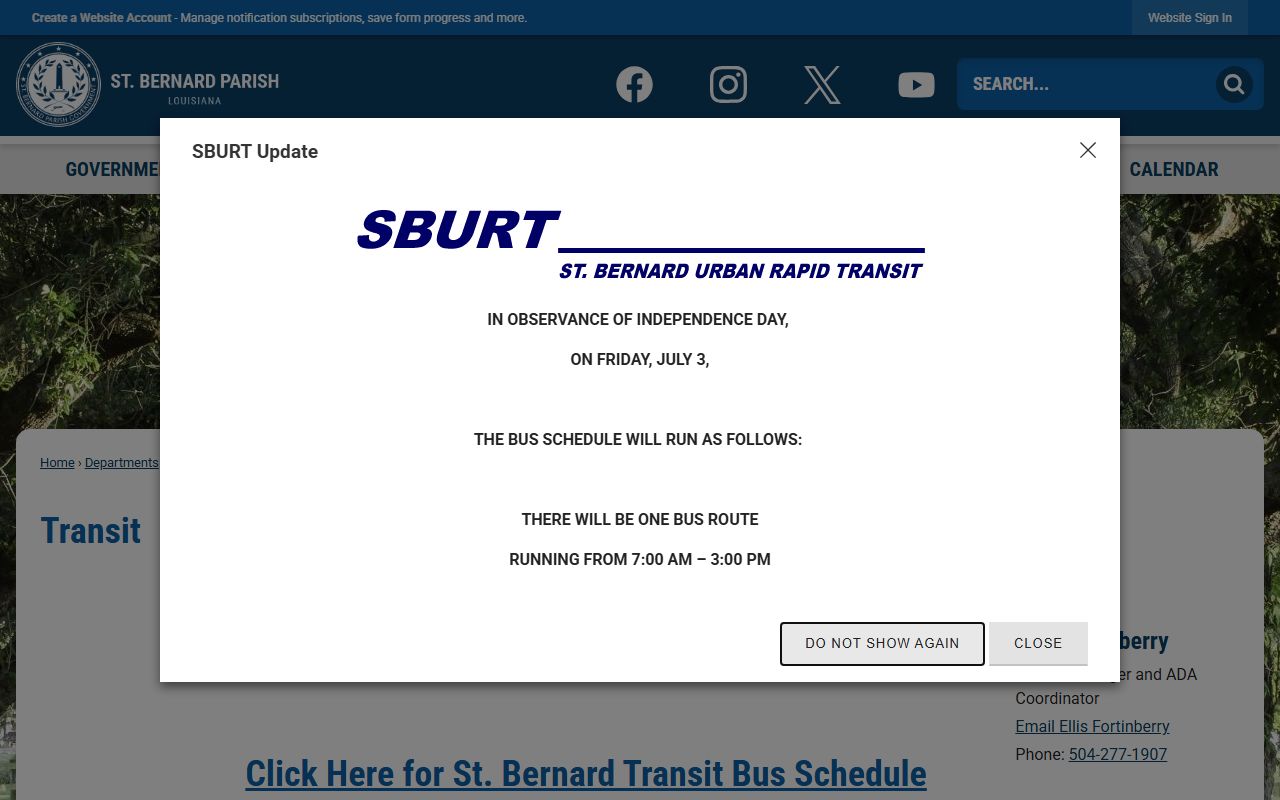 St. Bernard Parish court records transit access information