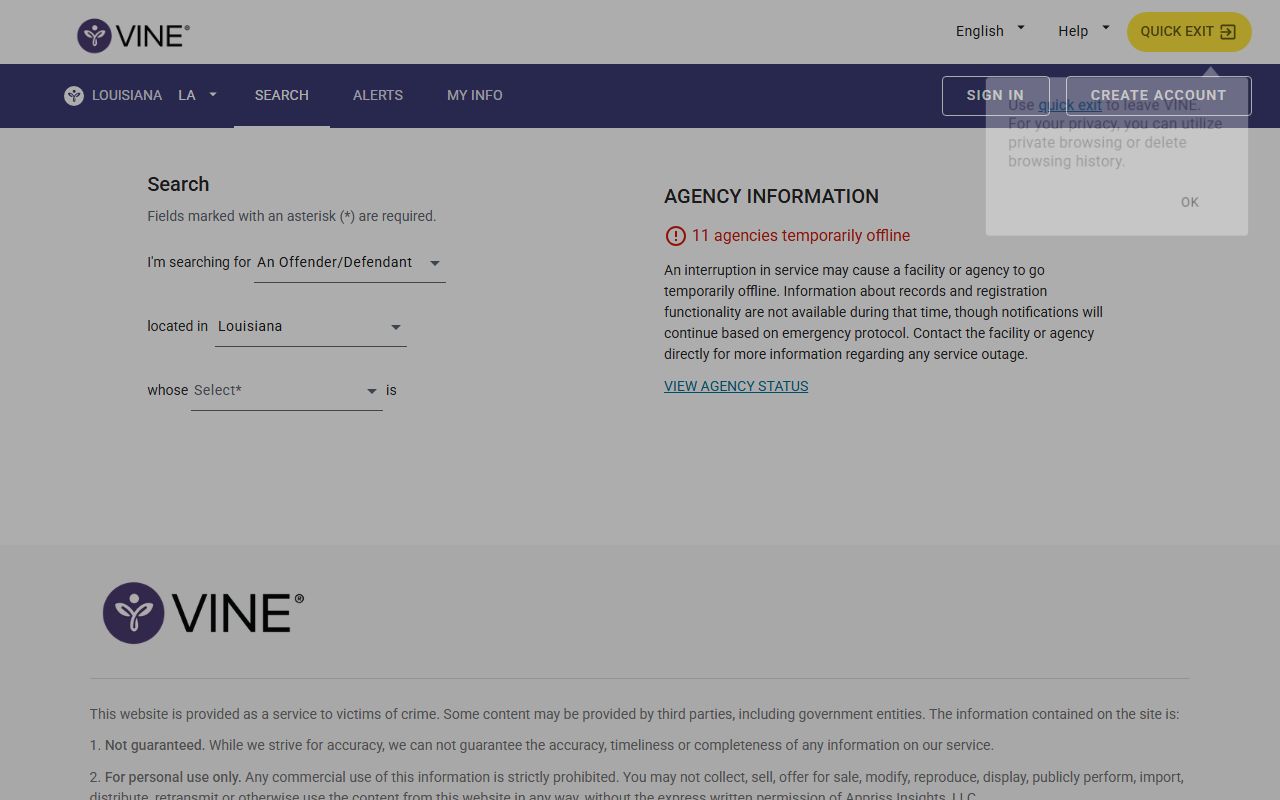 St. Bernard Parish inmate records VINELink Louisiana person search