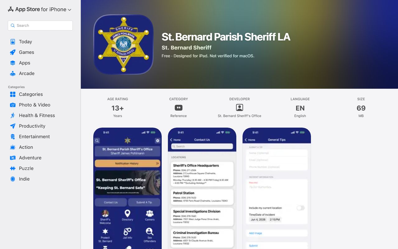 St. Bernard Parish inmate records Sheriff app listing